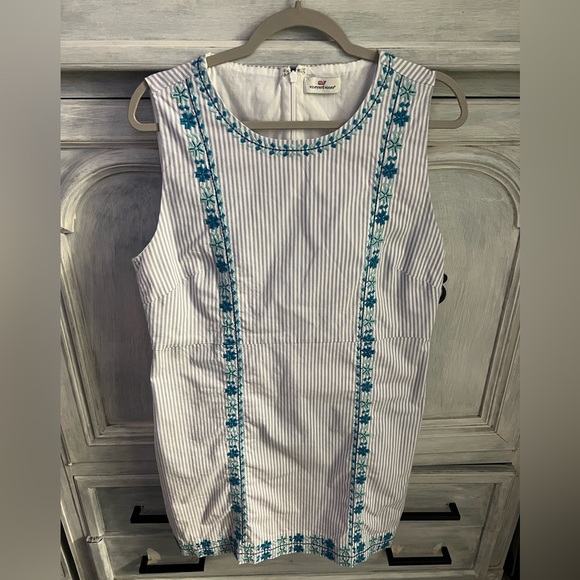 Vineyard Vines Pop Embroidered Shift‎ Dress Hydrangea Blue & White - Picture 4 of 8